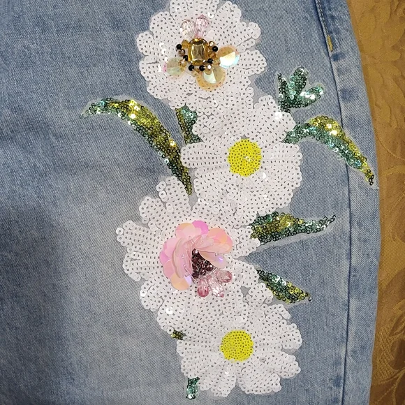 Boston Proper Sequined Floral Embellished Ankle Jeans sz 16 - Picture 3 of 8
